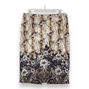 WHBM Straight Pencil Skirt Floral Animal Print Black Tan size 4